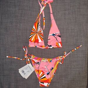 Emilio Pucci Printed Bikini Pink Orange Size 44 Top & 42 Bottom